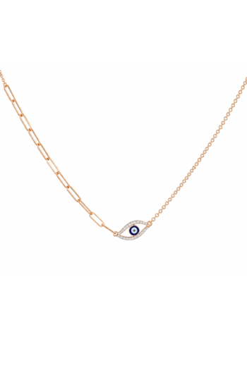 The Pavé Evil Eye Asymmetric Paperclip Necklace
