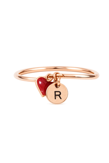 The Initial & Crimson Heart Dangle Ring