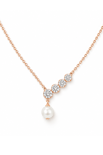 Rose Gold Diamond and Pearl Drop Necklace