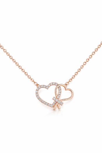 Rose Gold Interlocking Ribbon Heart Necklace