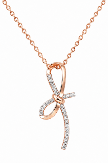 Rose Gold Diamond Ribbon Loop Pendant Necklace