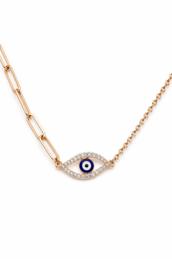 The Pavé Evil Eye Asymmetric Paperclip Necklace
