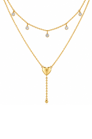 Yellow Gold Layered Heart Lariat Necklace