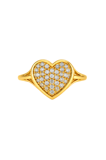 Yellow Gold Pavé Heart Signet Ring